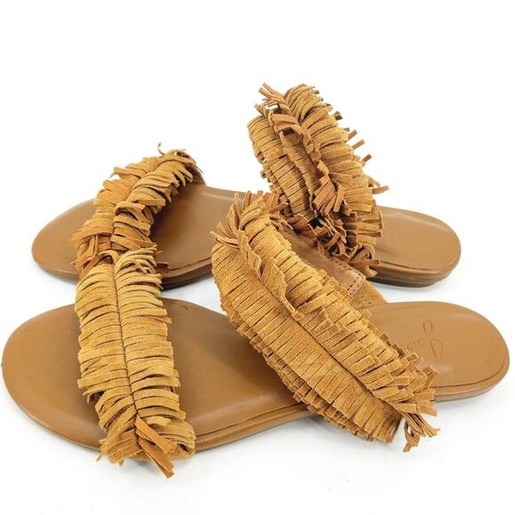 Joie Pippa Tan Suede Fringe Strap Slip On Sandal Size 6 Western Boho Hippie - Picture 2 of 7